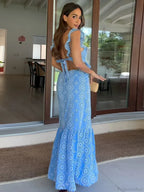 Hollow Out Embroidery Backless Ruffle Maxi Dress image 5