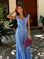 Hollow Out Embroidery Backless Ruffle Maxi Dress image 1