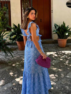 Hollow Out Embroidery Backless Ruffle Maxi Dress image 2