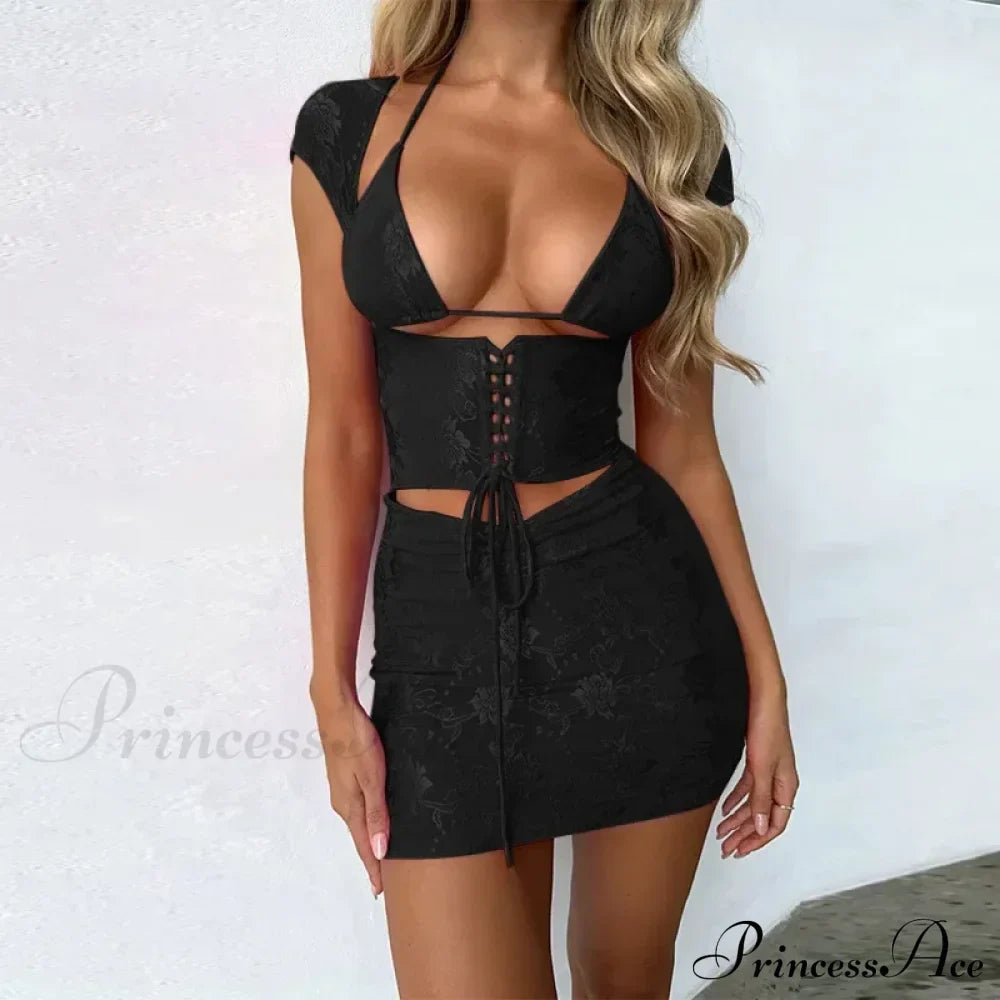 Hollow Out Jacquard Lace Co-ords Set Mini Dress image 3