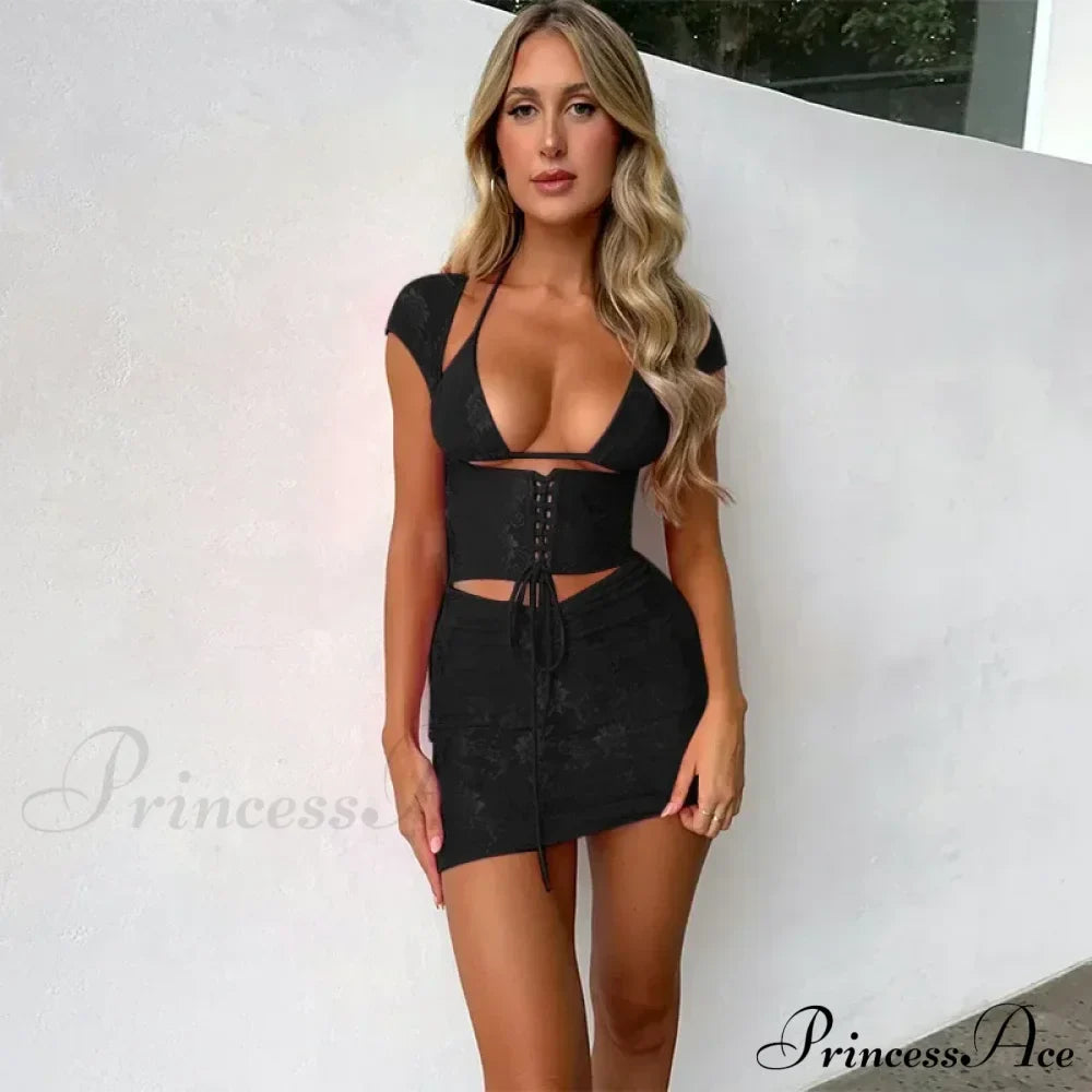 Hollow Out Jacquard Lace Co-ords Set Mini Dress image 4