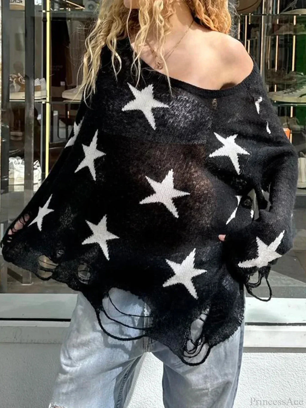 Hollow Out Knitted Gothic Crew Neck Long Sleeve Pullover Sweater image 3