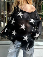 Hollow Out Knitted Gothic Crew Neck Long Sleeve Pullover Sweater image 3