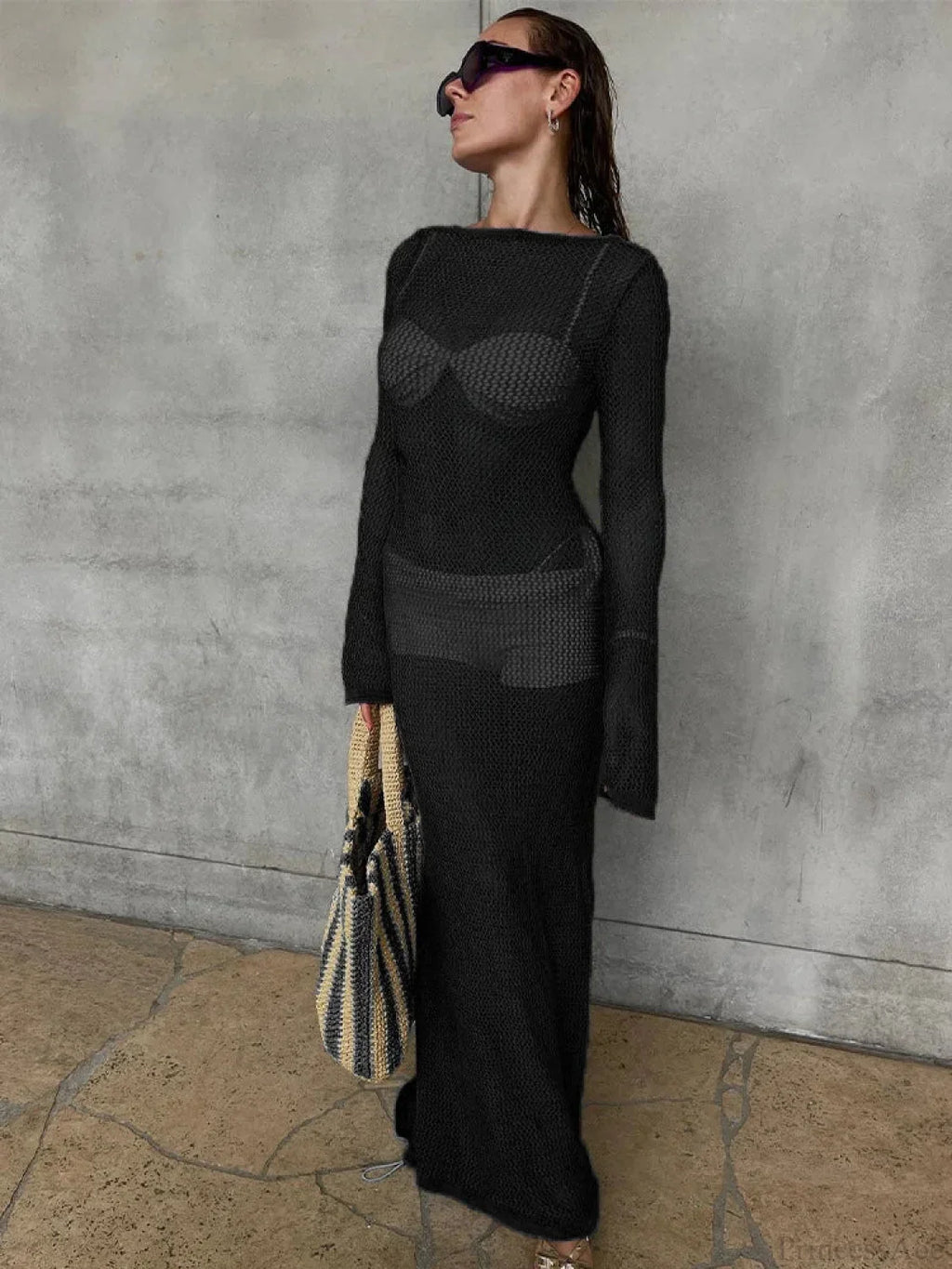Hollow Out Long Sleeve Bikini Cover Up image 4