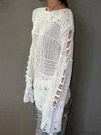 Hollow Out Loose O-Neck Long Sleeve Knitted Pullover Sweater image 2
