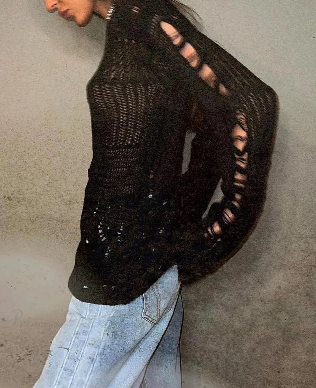 Hollow Out Loose O-Neck Long Sleeve Knitted Pullover Sweater image 4