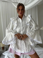 Hollow Out Lotus Leaf Edge White Blouse image 5