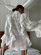 Hollow Out Lotus Leaf Edge White Blouse image 2