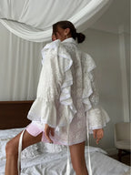 Hollow Out Lotus Leaf Edge White Blouse image 4