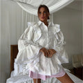Hollow Out Lotus Leaf Edge White Blouse image 6
