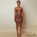Hollow Out PU Leather Strapless Sleeveless Bodycon Party Short Mini Dress image 7