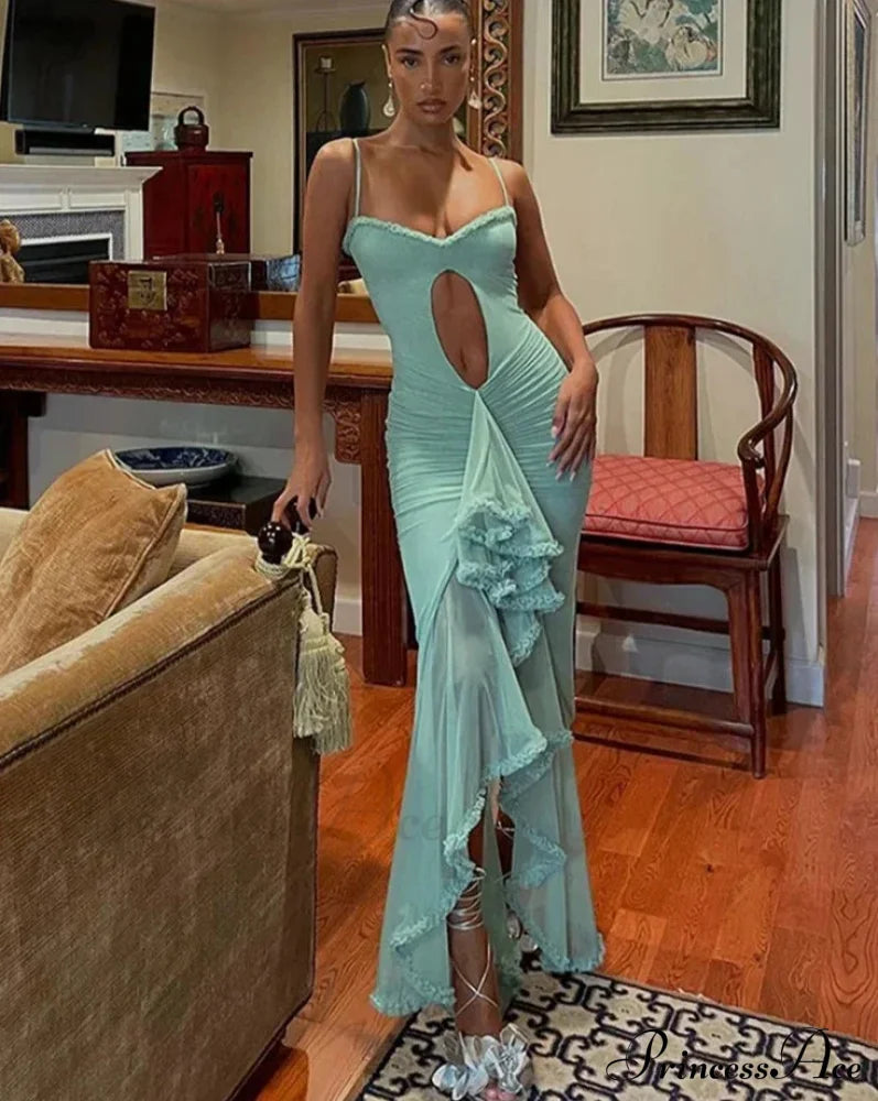 Hollow Out Ruffles Charming Strap Midi Dress image 1