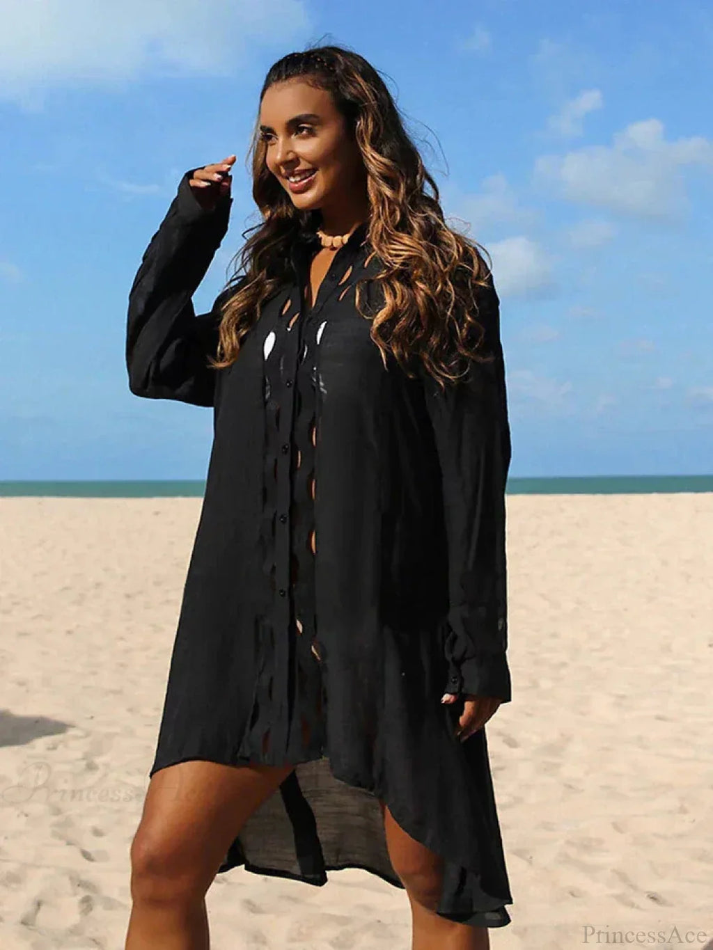Hollow Out Turn-Down Collar Cover Up image 4
