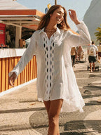 Hollow Out Turn-Down Collar Cover Up image 1