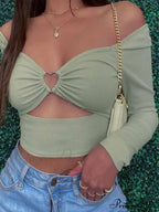 Hollow-Out V-neck Slim Ribbed Backless Tee Crop Top image 1