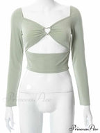 Hollow-Out V-neck Slim Ribbed Backless Tee Crop Top image 5
