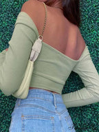 Hollow-Out V-neck Slim Ribbed Backless Tee Crop Top image 2