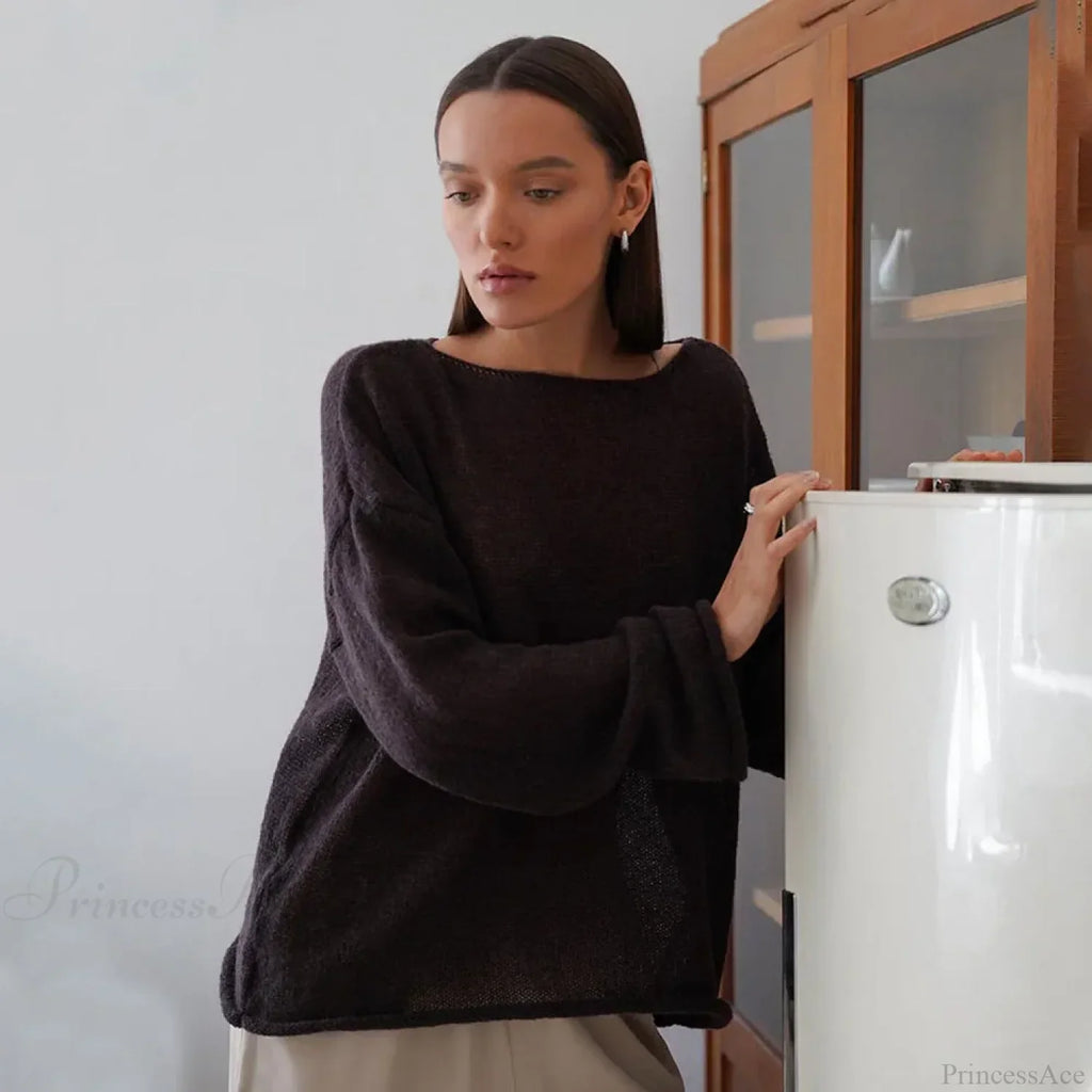 Hollow See-through O-neck Long Sleeve Sweater image 3