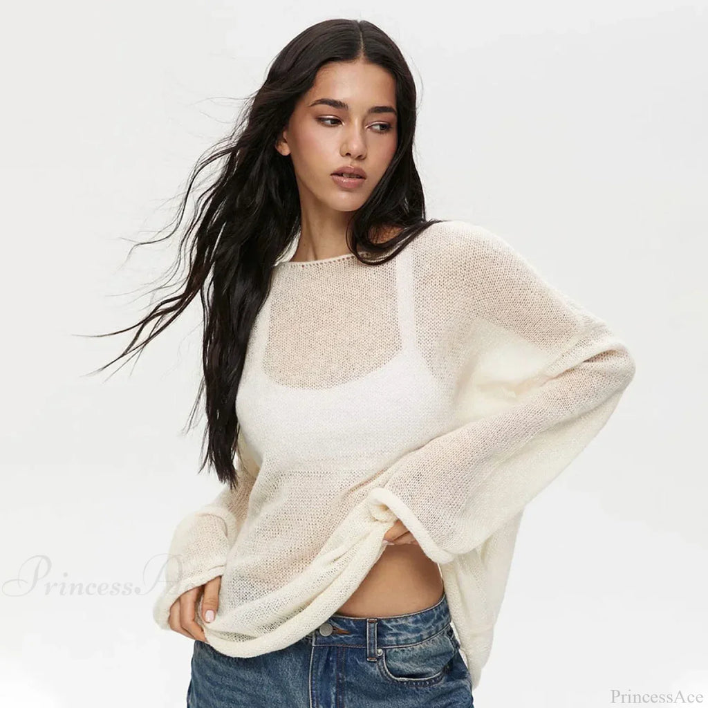 Hollow See-through O-neck Long Sleeve Sweater image 5