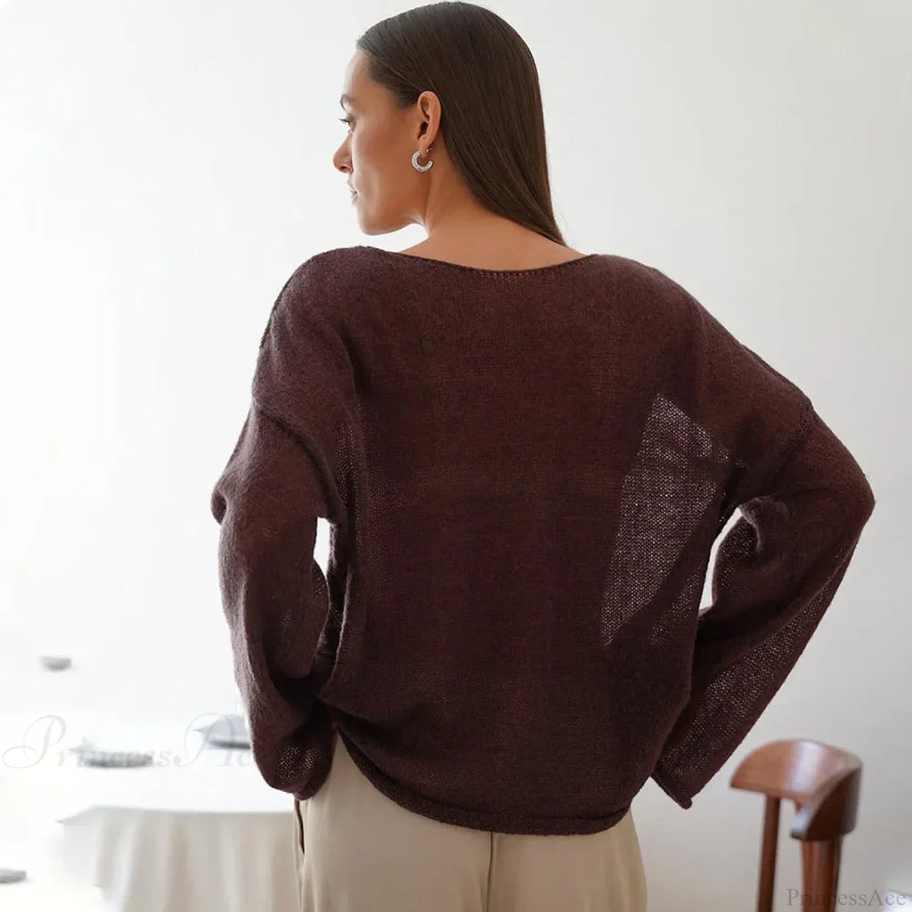 Hollow See-through O-neck Long Sleeve Sweater image 4