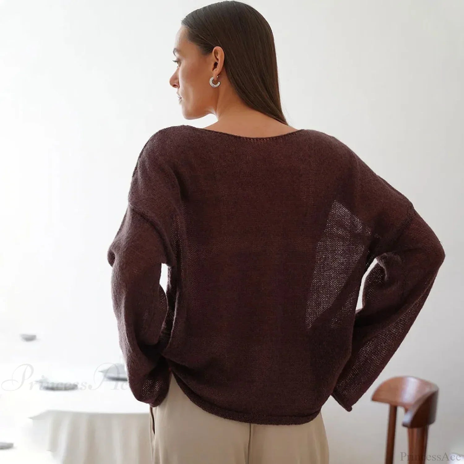 Hollow See-through O-neck Long Sleeve Sweater image 4