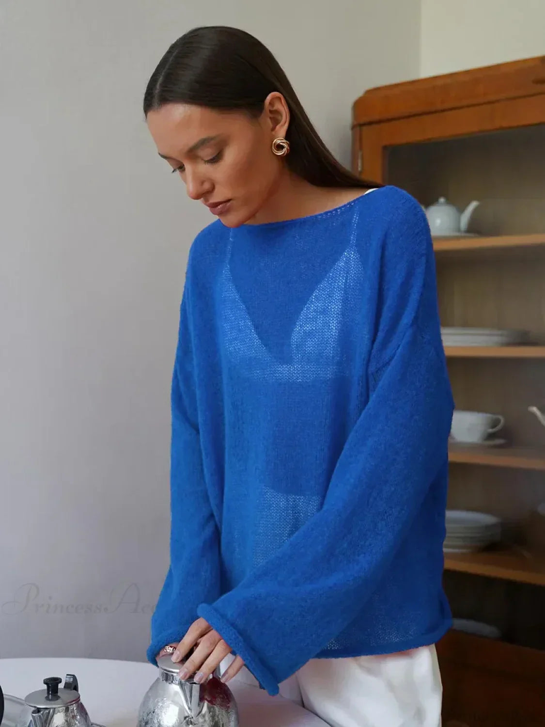 Hollow See-through O-neck Long Sleeve Sweater image 20