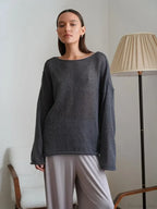 Hollow See-through O-neck Long Sleeve Sweater image 19