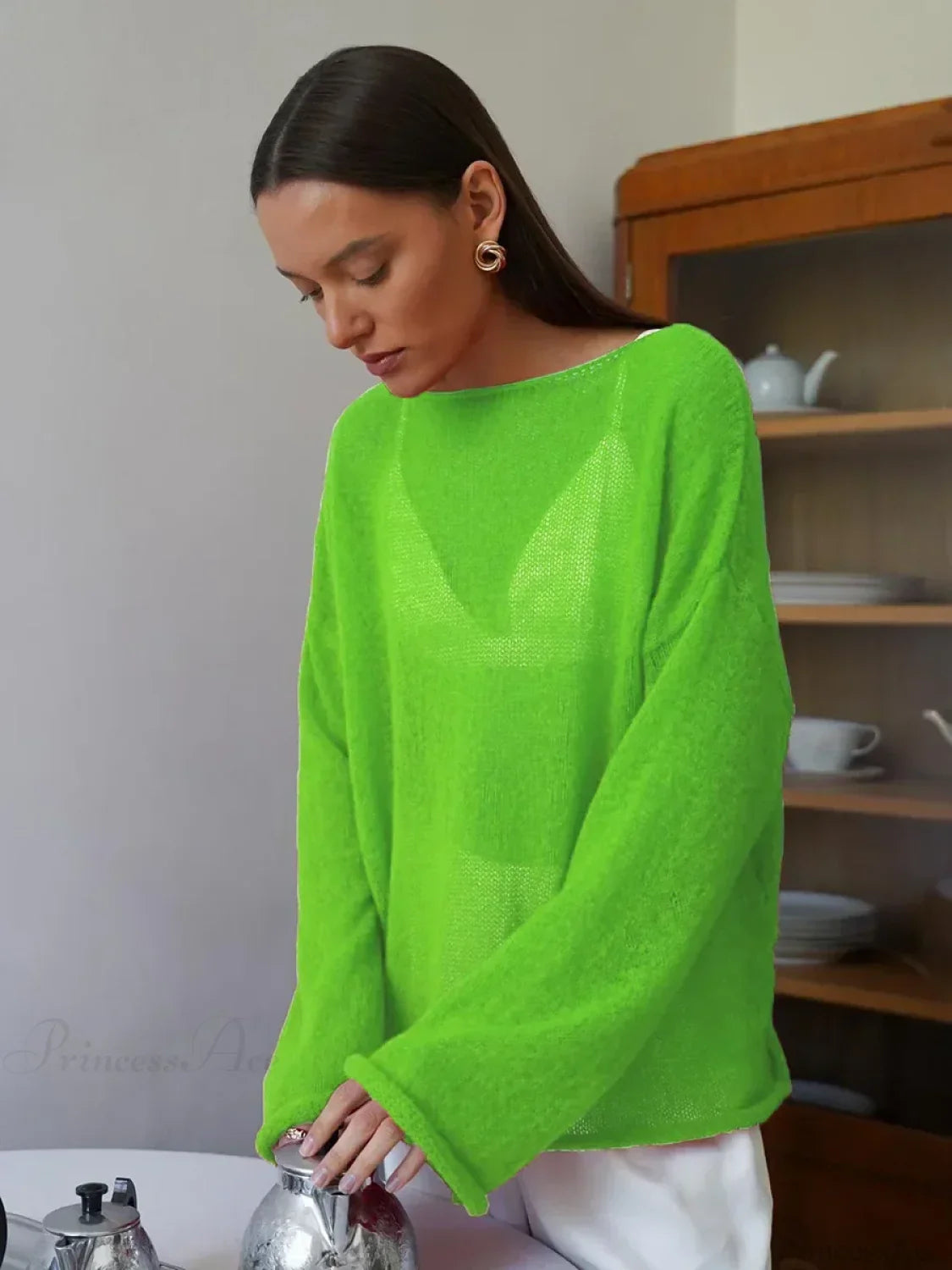 Hollow See-through O-neck Long Sleeve Sweater image 18