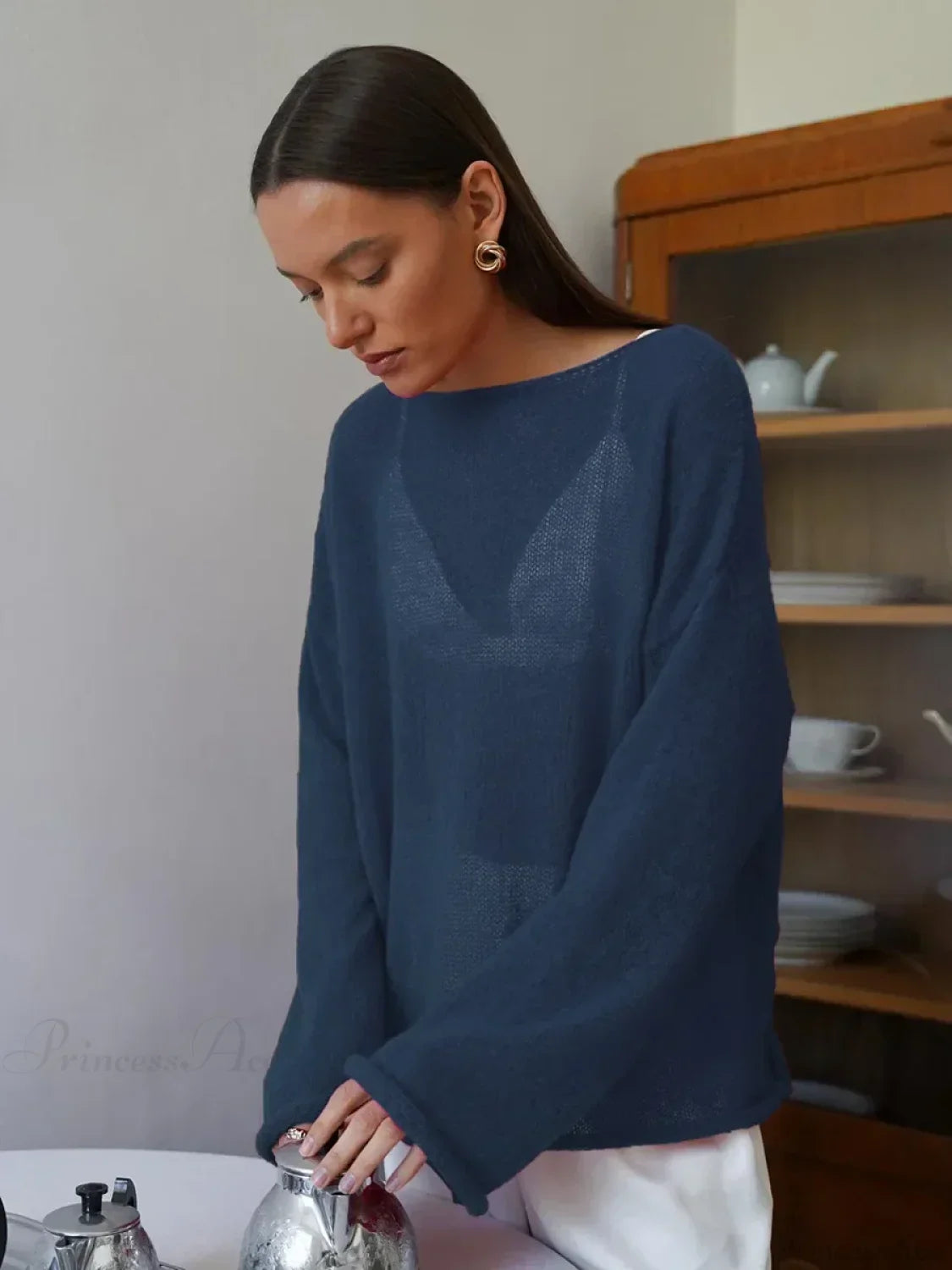 Hollow See-through O-neck Long Sleeve Sweater image 17