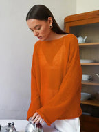 Hollow See-through O-neck Long Sleeve Sweater image 15