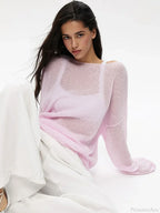 Hollow See-through O-neck Long Sleeve Sweater image 13