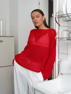 Hollow See-through O-neck Long Sleeve Sweater image 14