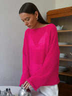 Hollow See-through O-neck Long Sleeve Sweater image 16