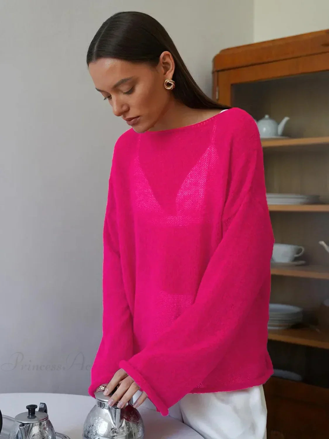 Hollow See-through O-neck Long Sleeve Sweater image 16