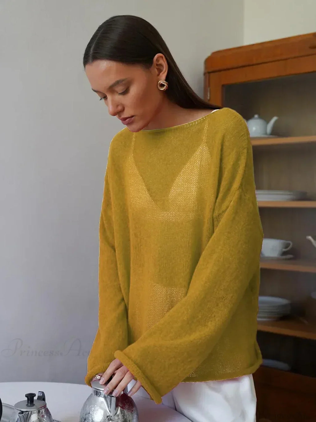 Hollow See-through O-neck Long Sleeve Sweater image 11