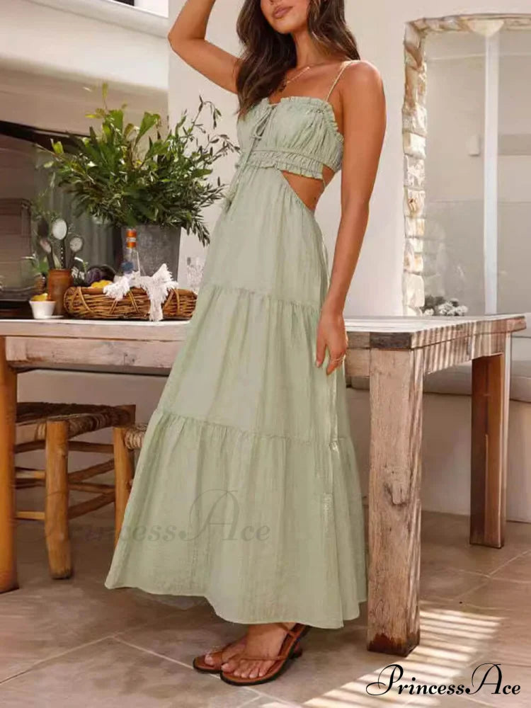 Hollow Sleeveless Pleated Charming Patchwork Full Hem Dress image 2