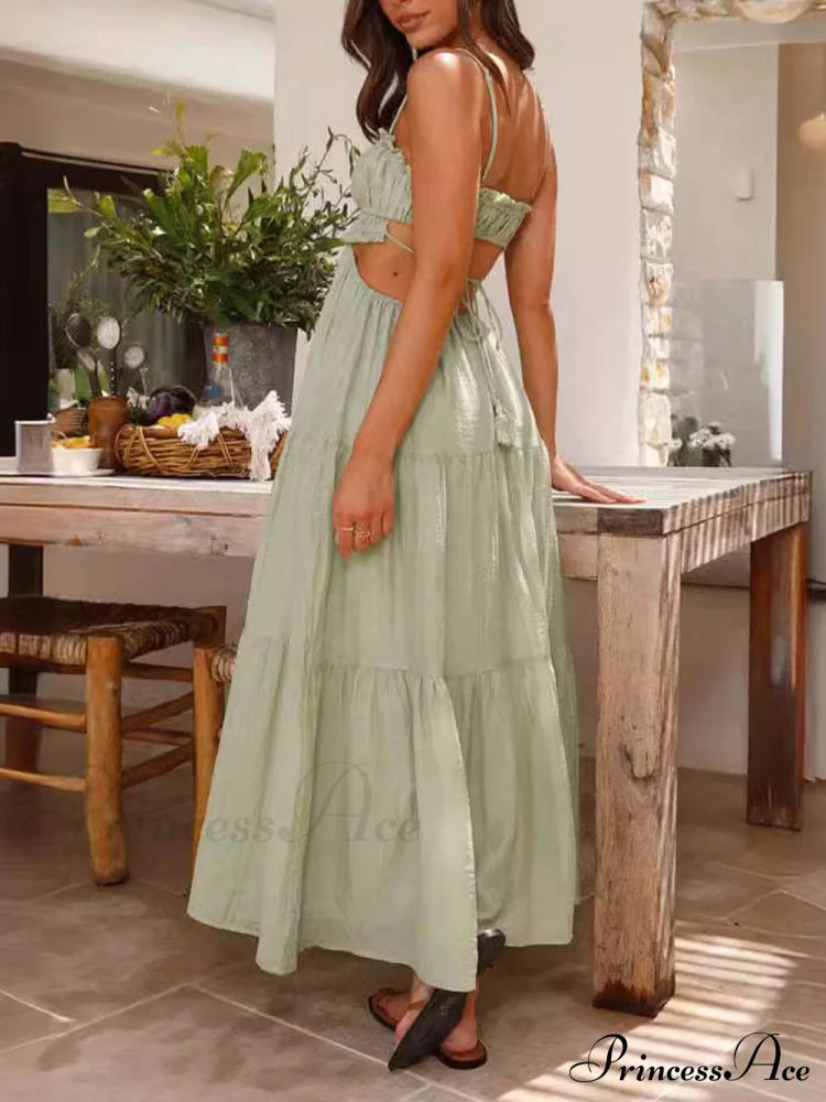 Hollow Sleeveless Pleated Charming Patchwork Full Hem Dress image 3