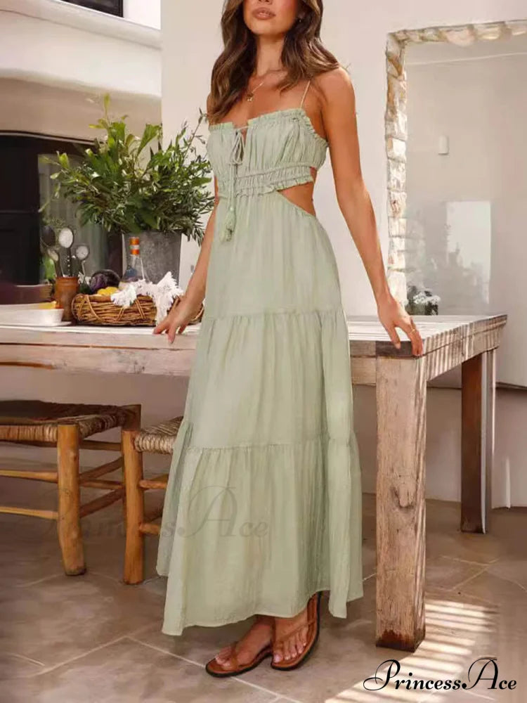 Hollow Sleeveless Pleated Charming Patchwork Full Hem Dress image 1