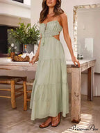 Hollow Sleeveless Pleated Charming Patchwork Full Hem Dress image 1