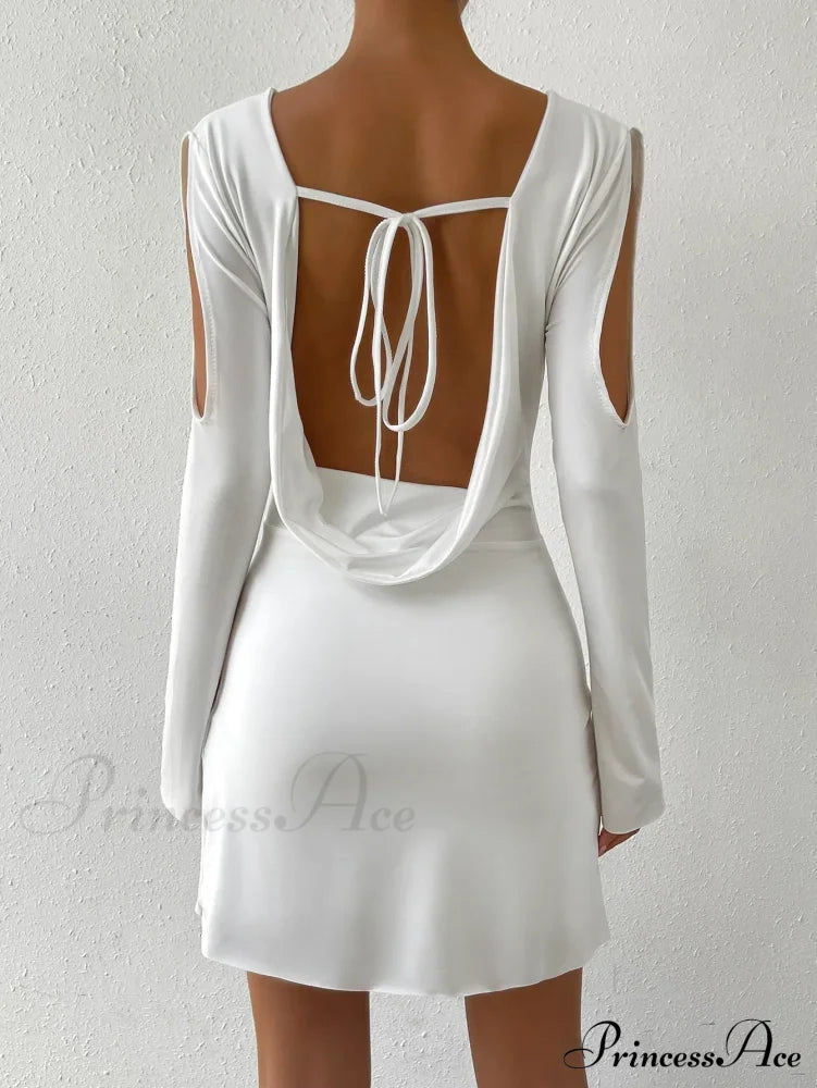 Hollow V Neck Long Sleeve Open Back Lace Up Wrapping Nightclub Cut Out Dress image 2