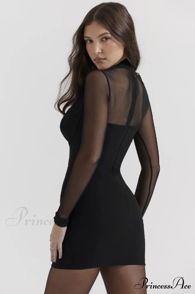 Holly Black Stylish Plunge Mini Dress image 3