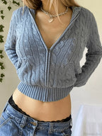 Hooded Button Graceful Front Knit Cardigan image 10