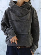 Hooded Effect Color Denim Washed Solid Sweatshirt image 1