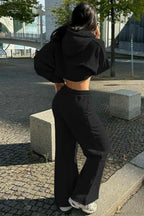Hooded Zipper Cropped Slim Fit Casual Two Piece Set image 9