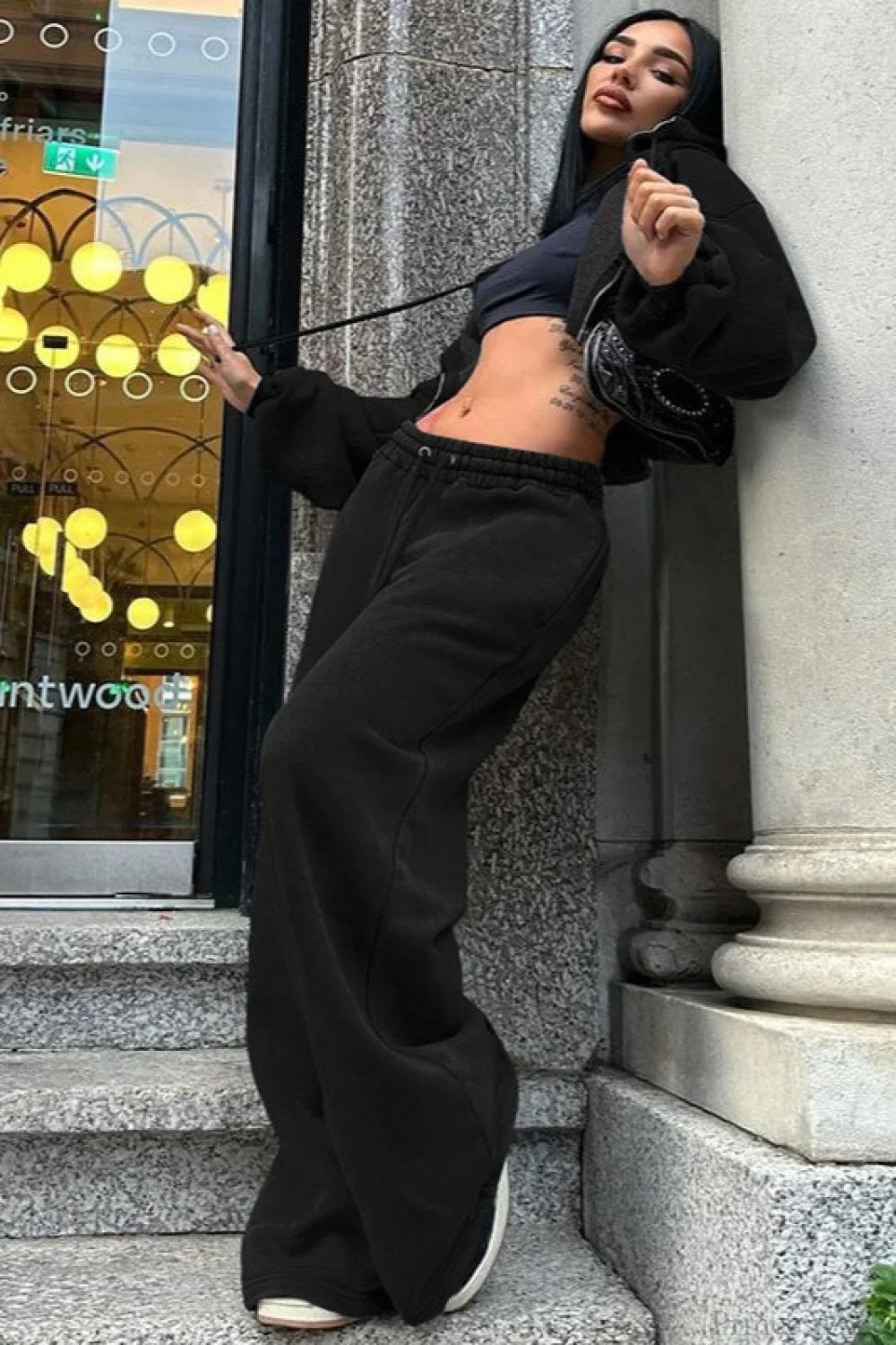 Hooded Zipper Cropped Slim Fit Casual Two Piece Set image 6