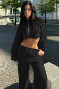 Hooded Zipper Cropped Slim Fit Casual Two Piece Set image 8