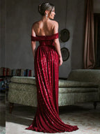 Off-Shoulder Ruched Sequin Party Dress image 2