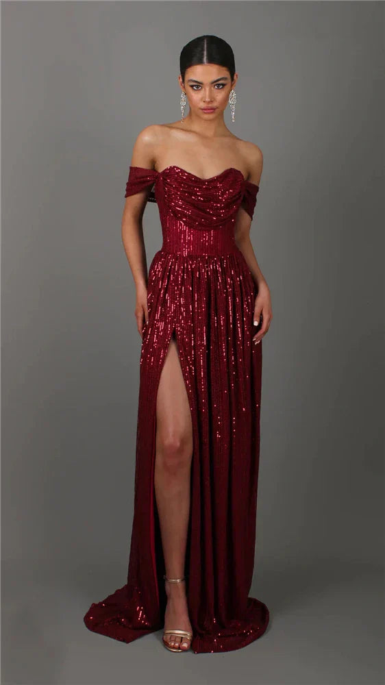 Off-Shoulder Ruched Sequin Party Dress image 6