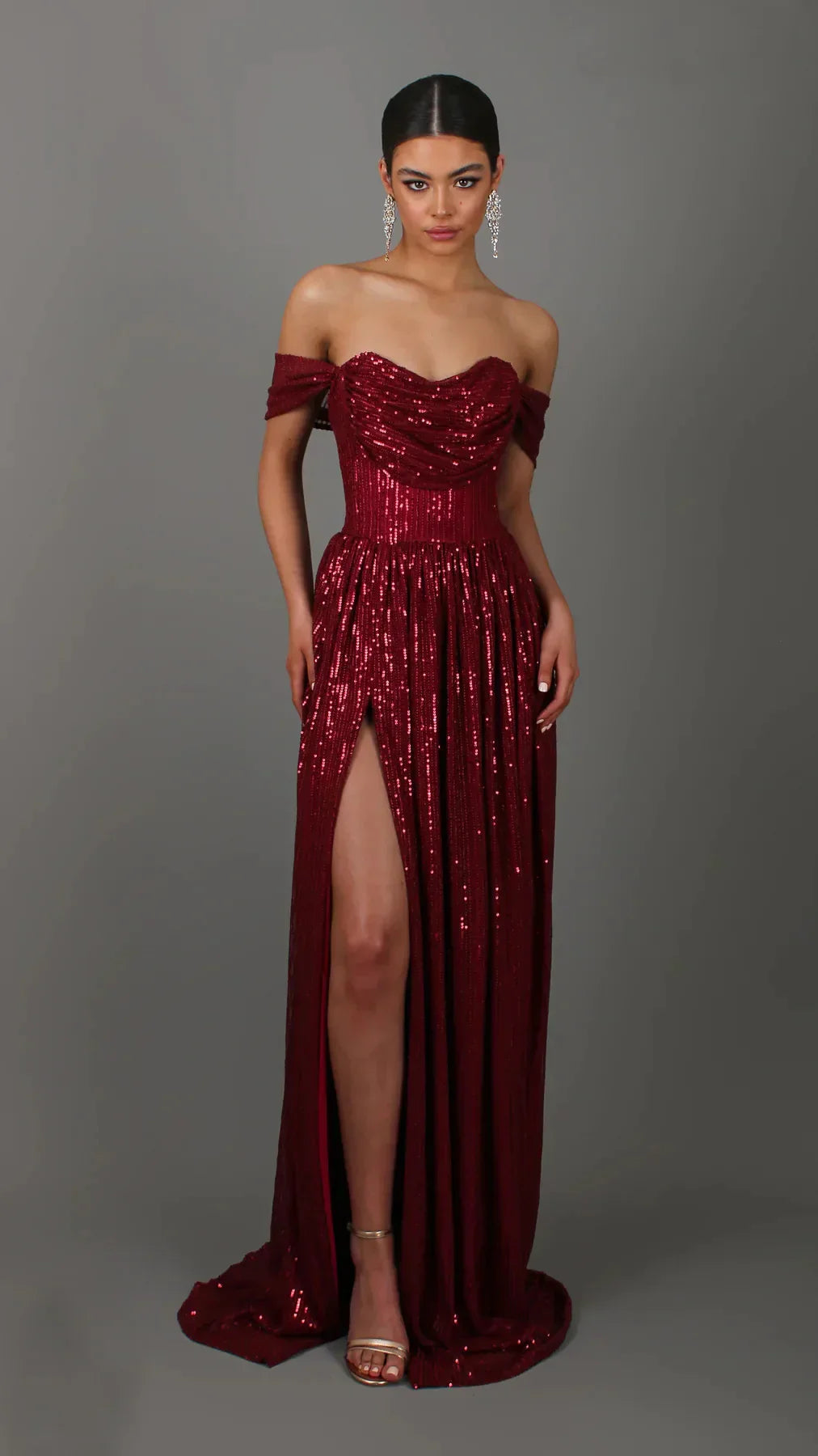 Off-Shoulder Ruched Sequin Party Dress image 3