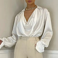 Ice Silk Loose Casual Satin Long Sleeve Blouse image 3